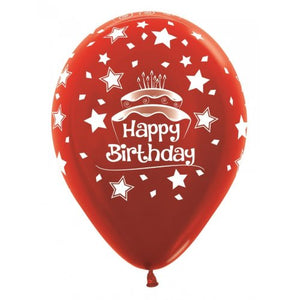 11 Inch Printed Happy Birthday Cake Metallic Assorted Sempertex Latex Balloon UNINFLATED