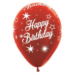 11 Inch Printed Happy Birthday Sparkle Metallic Assorted Sempertex Latex Balloon UNINFLATED