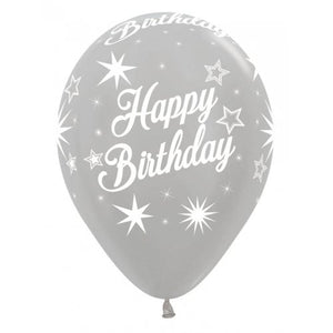 11 Inch Printed Happy Birthday Sparkles Metallic Assorted Sempertex Latex Balloon UNINFLATED