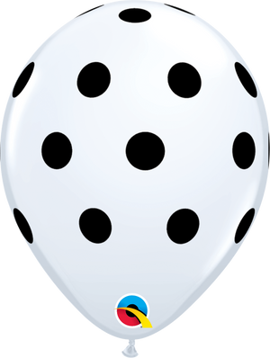 11 Inch Printed White Big Polka Dots (Black) Qualatex Latex Balloon UNINFLATED