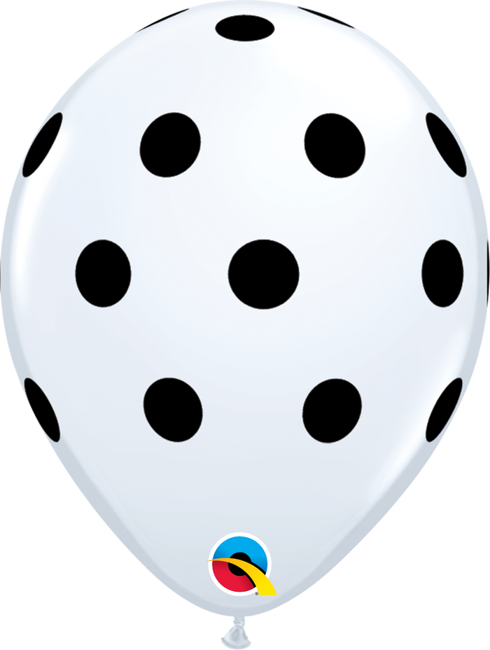 11 Inch Printed White Big Polka Dots (Black) Qualatex Latex Balloon UNINFLATED