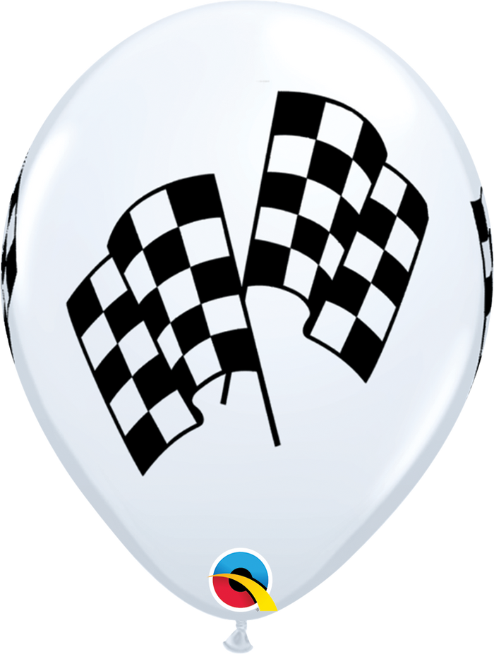 11 Inch Printed White Racing Flags Qualatex Latex Balloon UNINFLATED