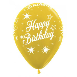 11 Inch Printed Happy Birthday Sparkle Metallic Assorted Sempertex Latex Balloon UNINFLATED