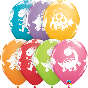 11 Inch Round Assorted Cute & Cuddly Dinosaurs Qualatex Printed Latex Balloons UNINFLATED
