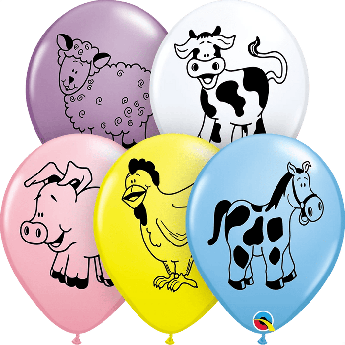 11 Inch Round Assorted Farm Animal Qualatex Printed Latex Balloons UNINFLATED
