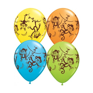 11 Inch Round Assorted Mischievous Monkeys Wrap Qualatex Printed Latex Balloons UNINFLATED