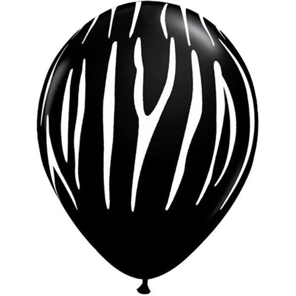 11 Inch Round Onyx Black Zebra Stripes (White) Qualatex Printed Latex Balloons UNINFLATED