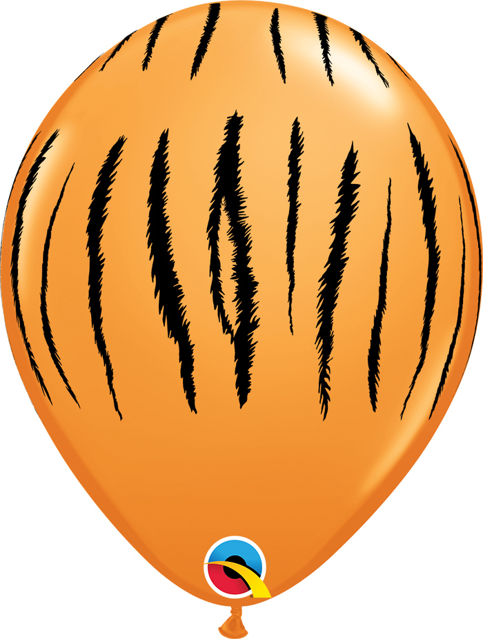 11 Inch Round Orange Tiger Stripes Qualatex Printed Latex Balloons UNINFLATED