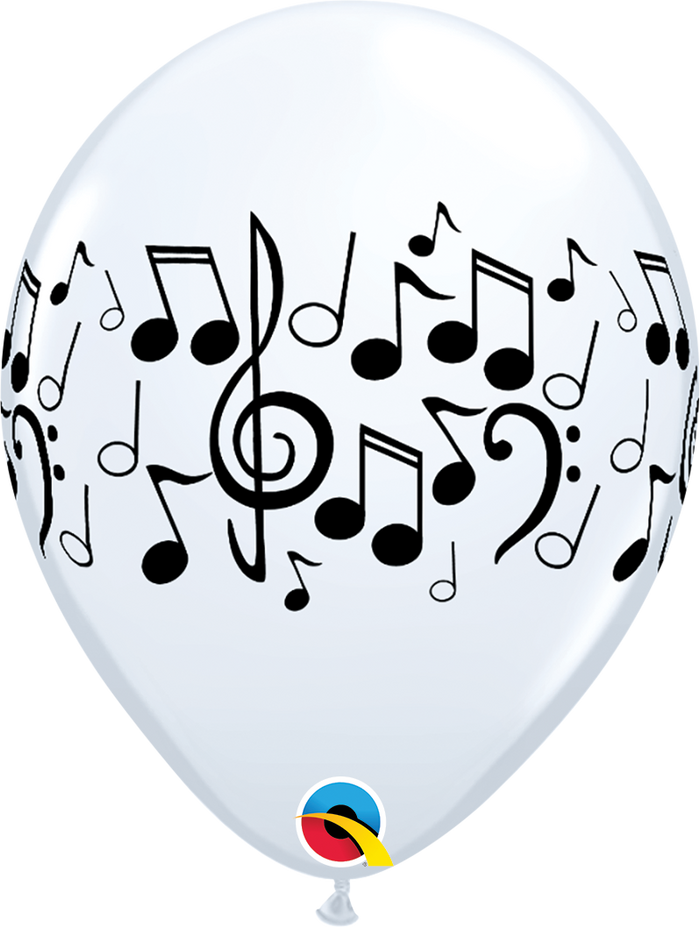 11 Inch Round White Music Notes Wrap Qualatex Printed Latex Balloons UNINFLATED