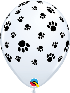 11 Inch Round White Paw Prints-A-Round Qualatex Printed Latex Balloons UNINFLATED