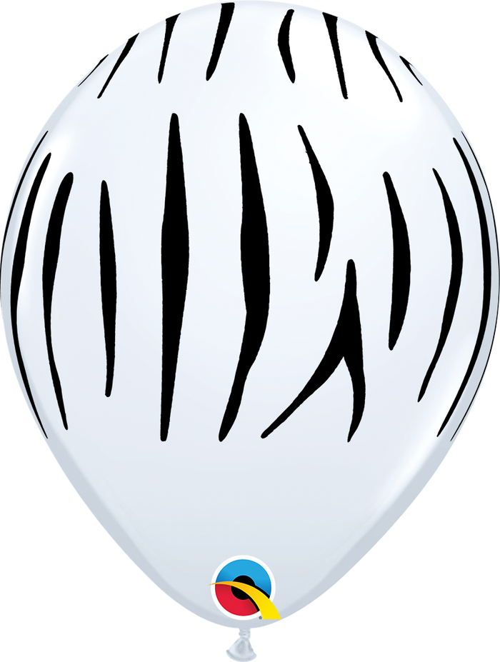 11 Inch Round White Zebra Stripes Qualatex Printed Latex Balloons UNINFLATED