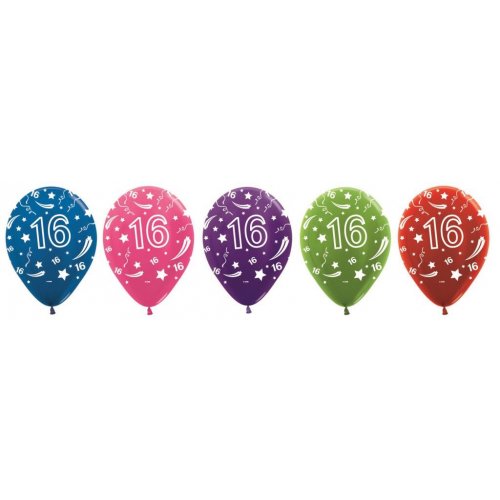 11 Inch Printed 16 Metallic Assorted Sempertex Latex Balloon UNINFLATED