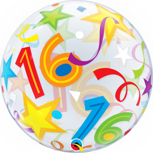 16th Birthday Brilliant Stars 22 Inch Qualatex Bubble Balloon UNINFLATED