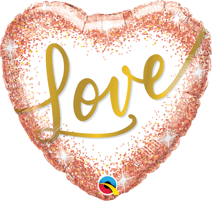 18" Heart Love Rose Gold Glitter Dots Foil Balloon UNINFLATED