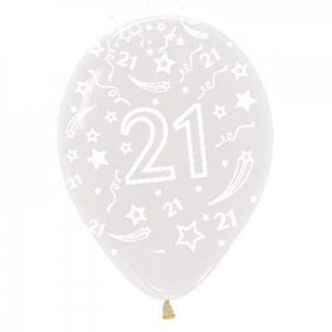 11 Inch Printed 21 Crystal Clear Sempertex Latex Balloon UNINFLATED