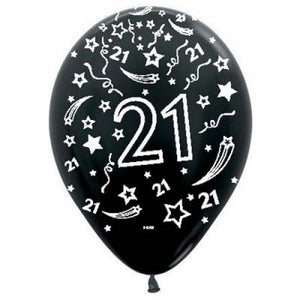 11 Inch Printed 21 Metallic Black Sempertex Latex Balloon UNINFLATED
