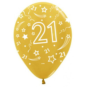 11 Inch Printed 21 Metallic Gold Sempertex Latex Balloon UNINFLATED