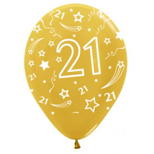 11 Inch Printed 21 Metallic Gold Sempertex Latex Balloon UNINFLATED