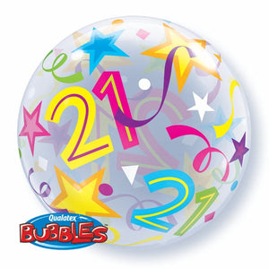21st Birthday Brilliant Stars 22 Inch Qualatex Bubble Balloon UNINFLATED