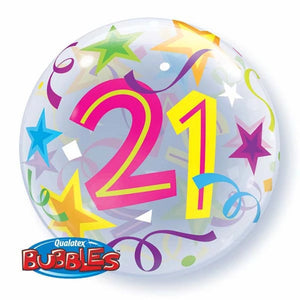 21st Birthday Brilliant Stars 22 Inch Qualatex Bubble Balloon UNINFLATED