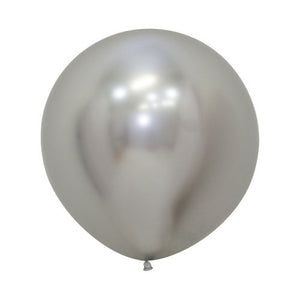 24 Inch (60 CM) Round Reflex Silver Sempertex Plain Latex Balloon UNINFLATED