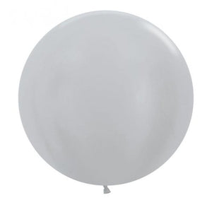 24 Inch (60 CM) Round Satin Silver Sempertex Plain Latex Balloon UNINFLATED
