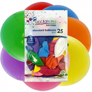 30cm Assorted Colours Balloons - Pack of 25