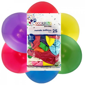 30cm Metallic Assorted Colours Balloons - Pack of 25