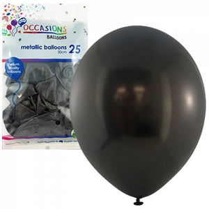 30cm Metallic Black Balloons - Pack of 25