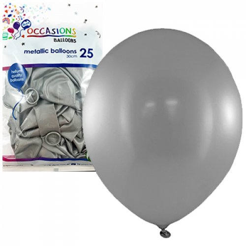 30cm Metallic Silver Balloons - Pack of 25