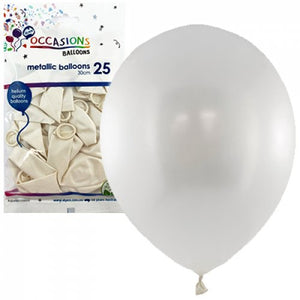 30cm Metallic White Balloons - Pack of 25