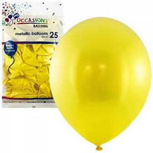 30cm Metallic Yellow Balloons - Pack of 25