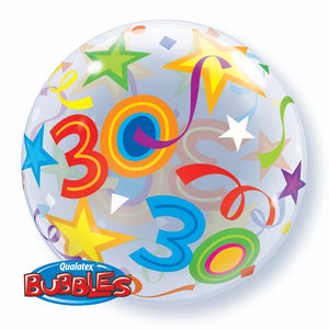 30th Birthday Brilliant Stars 22 Inch Qualatex Bubble Balloon UNINFLATED