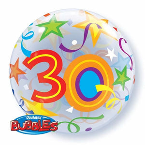 30th Birthday Brilliant Stars 22 Inch Qualatex Bubble Balloon UNINFLATED
