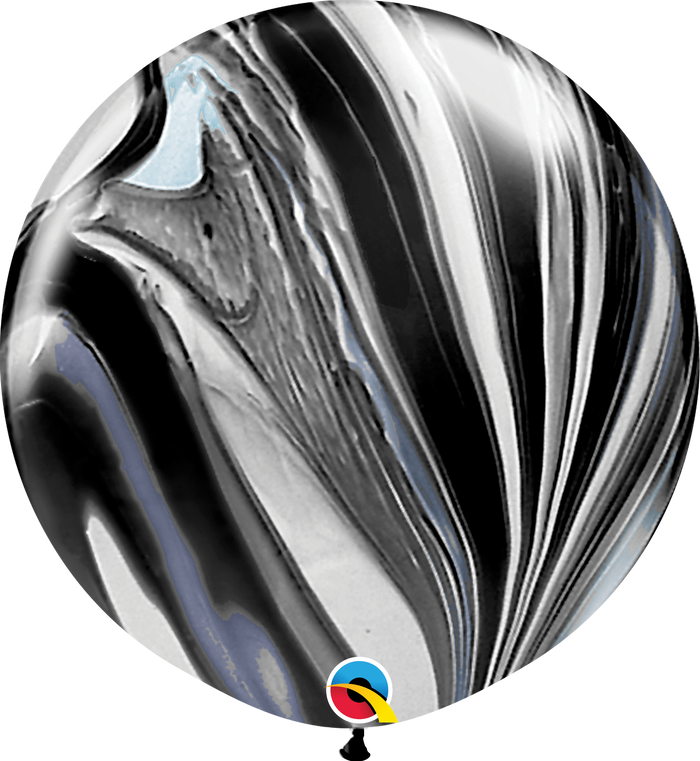 3ft Round Black & White Agate Plain Superagate Qualatex Latex Balloon UNINFLATED