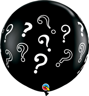 3ft Round Onyx Black Question Marks Printed Latex Balloon UNINFLATED