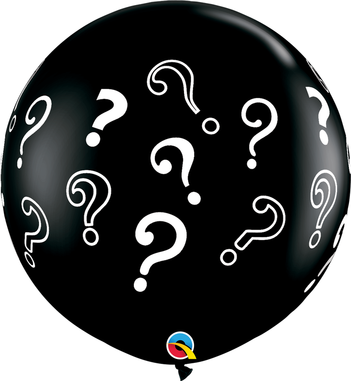3ft Round Onyx Black Question Marks Printed Latex Balloon UNINFLATED
