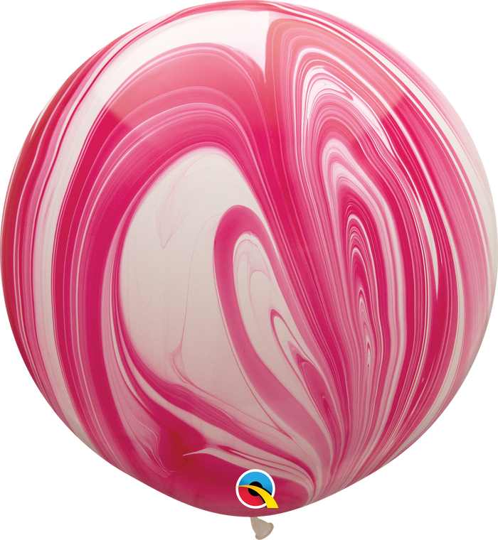 3ft Round Red & White Agate Rainbow Superagate Qualatex Latex Balloon UNINFLATED