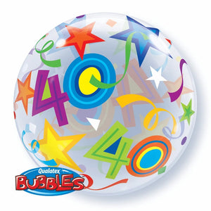 40th Birthday Brilliant Stars 22 Inch Qualatex Bubble Balloon UNINFLATED