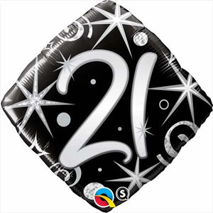 45cm Age 21 Elegant Sparkles & Swirls Birthday Diamond Foil Balloon UNINFLATED
