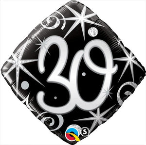45cm Age 30 Elegant Sparkles & Swirls Birthday Diamond Foil Balloon UNINFLATED