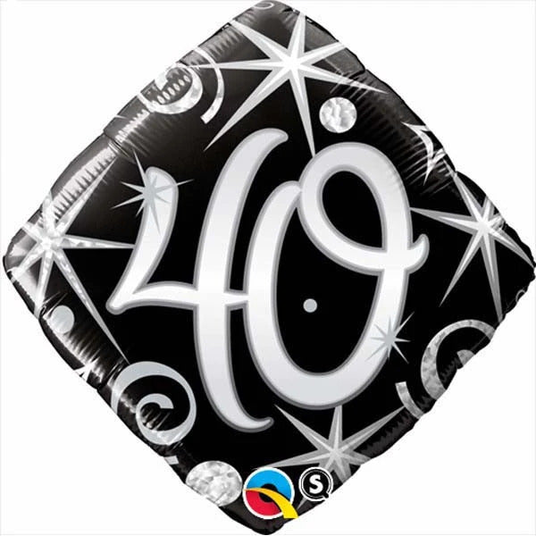45cm Age 40 Elegant Sparkles & Swirls Birthday Diamond Foil Balloon UNINFLATED