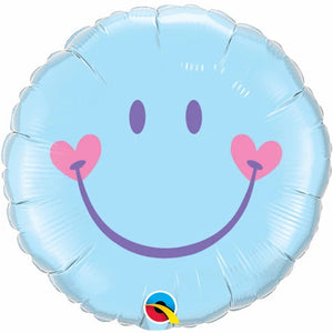 45cm Emoji Pale Blue Sweet Smiley Face Round Foil Balloon UNINFLATED