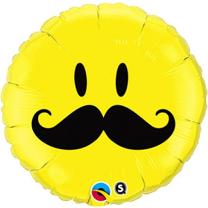 45cm Emoji Smiley Face Mustache Round Foil Balloon UNINFLATED