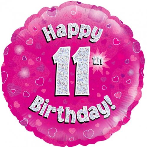 45cm Age 11 Pink Holographic Birthday Round Foil Balloon UNINFLATED