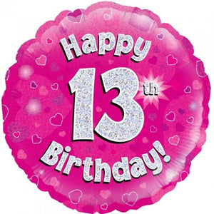 45cm Age 13 Pink Holographic Birthday Round Foil Balloon UNINFLATED