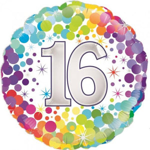 45cm Age 16 Colourful Confetti Birthday Round Foil Balloon UNINFLATED