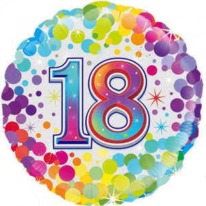 45cm Age 18 Colourful Confetti Birthday Round Foil Balloon UNINFLATED