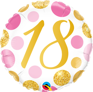 45cm Age 18 Pink & Gold Dots Birthday Round Foil Balloon UNINFLATED