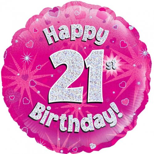 45cm Age 21 Pink Holographic Birthday Round Foil Balloon UNINFLATED